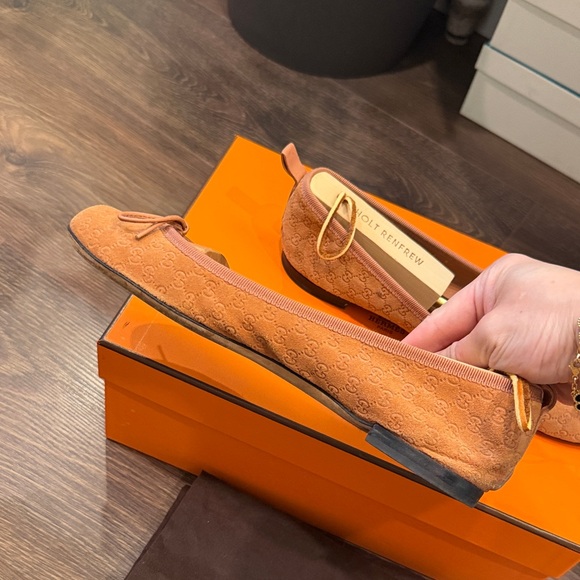 Gucci Peach Suede GG Logo Ballet Flats with Bow - Picture 7 of 12